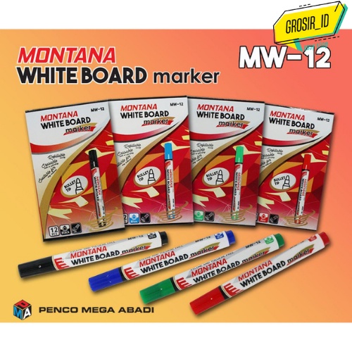 

1 psc spidol whiteboard montana bisa refill ulang warna hitam semua harga grosir
