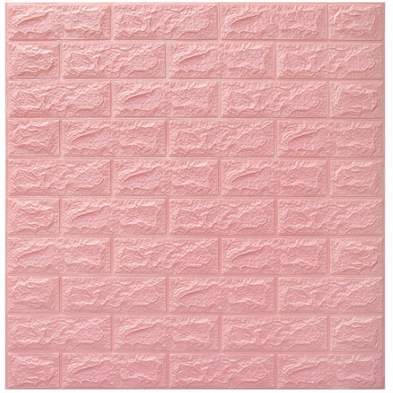 Wallpaper Dinding Foam 3D Motif Batu Bata / Wallpaper Dinding Kamar Tidur batu bata High Quality-Pink