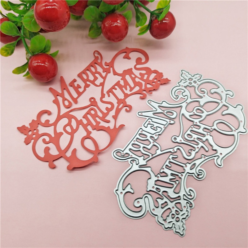 Cetakan Stensil Cutting Dies Motif Tulisan Merry Christmas Bahan Metal Untuk Scrapbook / Craft DIY