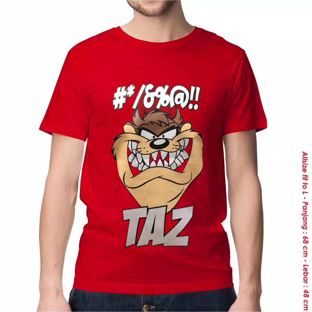 Pakaian Pria Kaos Kartun Baju Distro TAZMANIA ANGRY RED SPANDEX