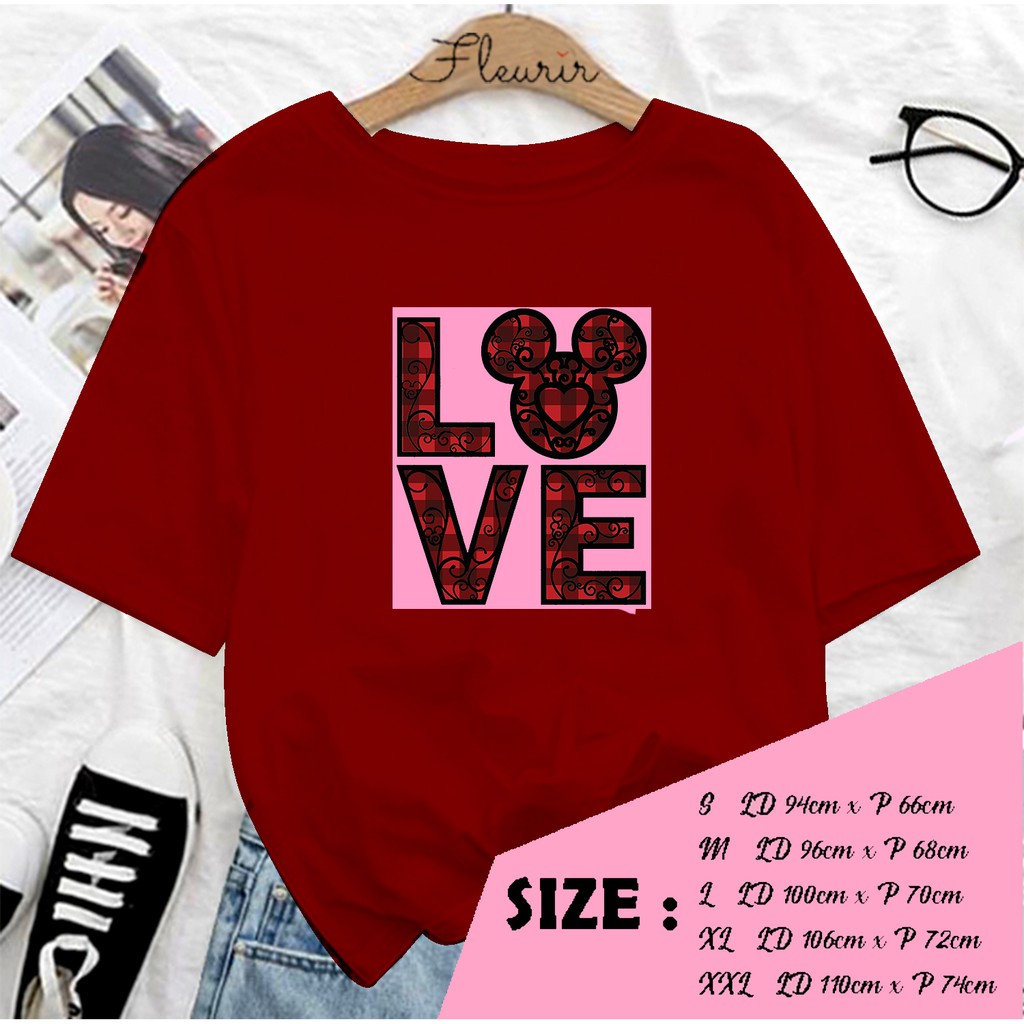 FLEURIR - KAOS MIKI LOVE WANITA DEWASA LENGAN PENDEK TEE UNISEX