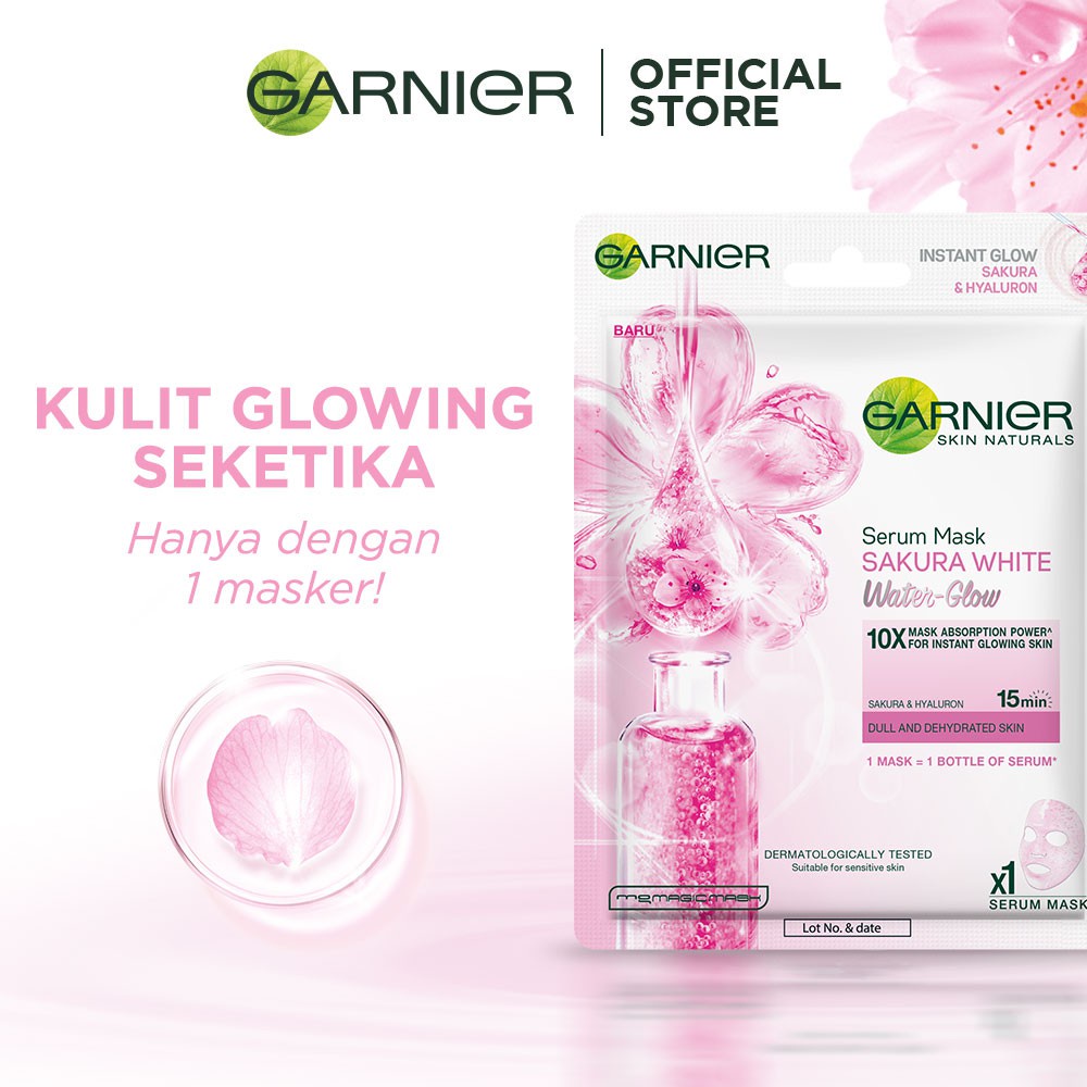 Garnier Serum Mask Sakura White Waterglow Skin Care (Masker Wajah Untuk Kulit Glowing Seketika)