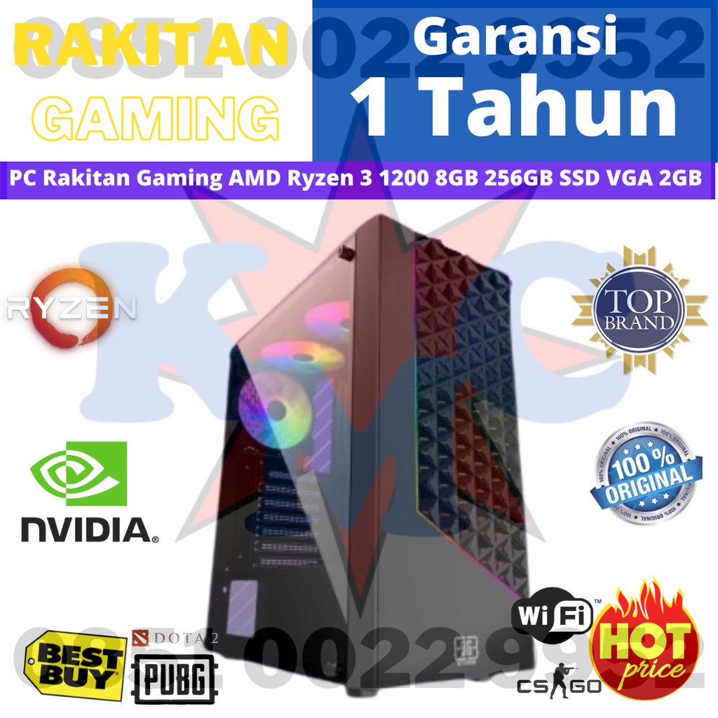 PC Rakitan Gaming AMD Ryzen 3 1200 8GB 256GB SSD VGA 2GB With PSU