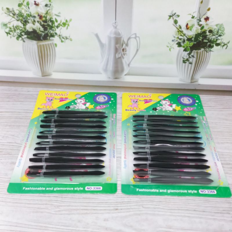 Pinset Beauty Tools Isi 12pcs Pinset Hitam