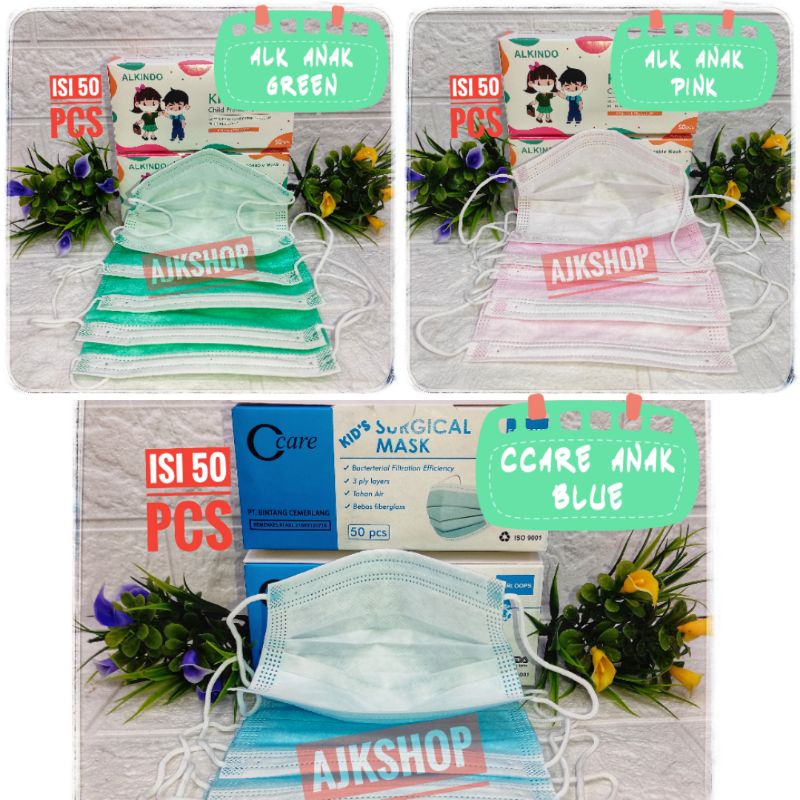 Masker Anak polos 3 ply isi 50/box