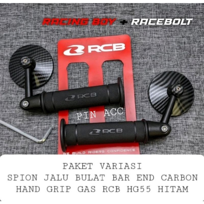 PAKET SPION VARIASI SPION JALU BULAT BAREND CARBON + HANGRIP RCB HITAM HG55/HG66 UNIVERSAL MOTOR