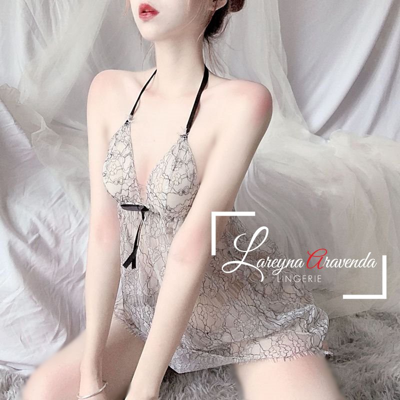 Set Lingerie + G String Seksi Fit M/L/XL Model Babydoll Root Lace LG325