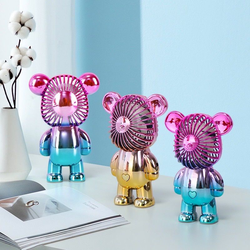 Kipas angin mini portable karakter bearbrick meja usb cas 3 pengaturan/kipas mini beruang