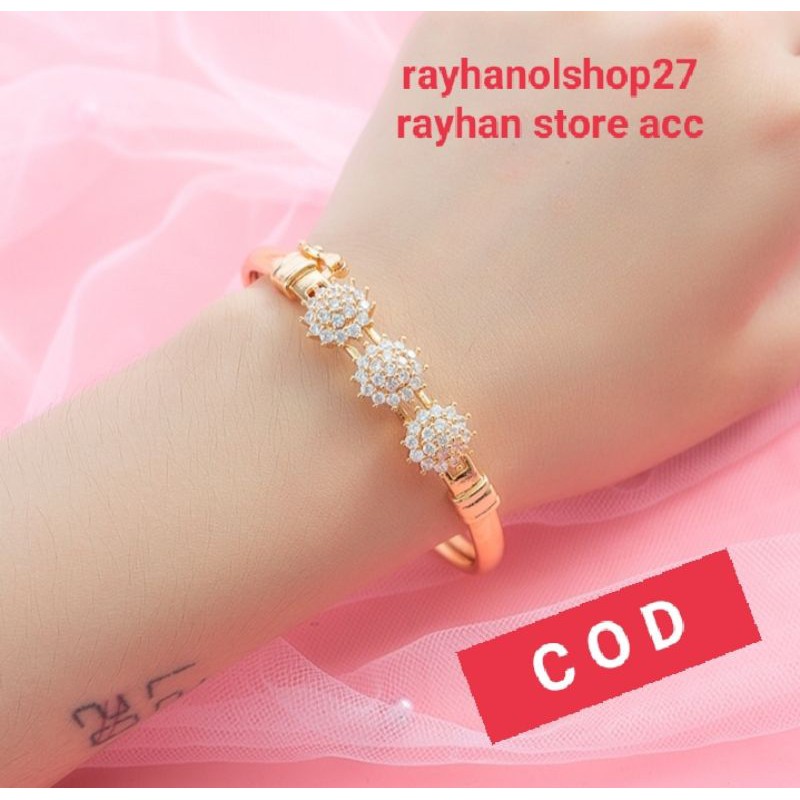 RO-27-138 Gelang tangan wanita Titanium motif bunga Full permata mewah dan Elegan anti Karat