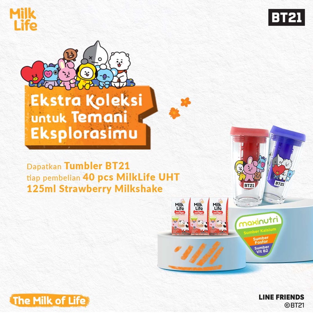 MilkLife Stroberi Milkshake - UHT Kids [40 pcs/Tetra Slim Leaf 125 ml] - FREE INFUSED WATER TUMBLER 