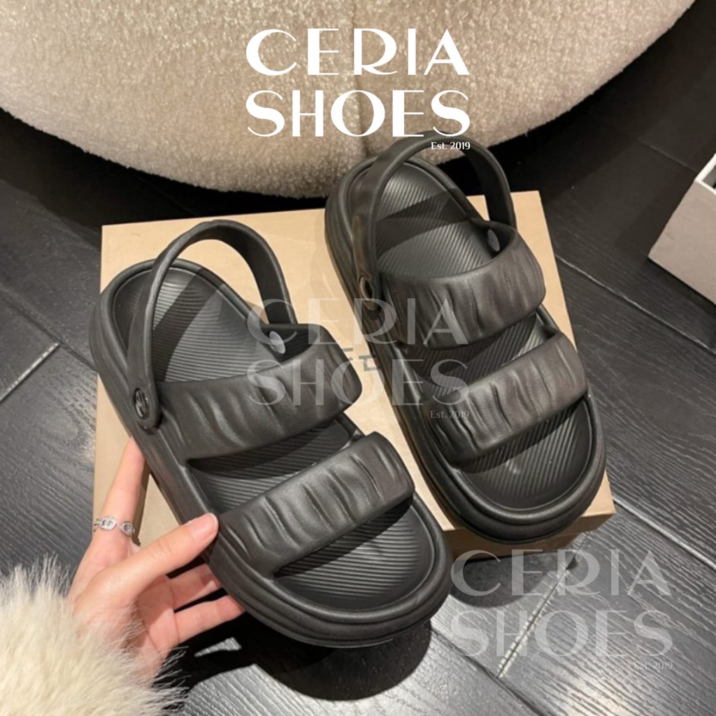 MlNlSO Sandal Jelly Wanita Korean Slip On Puffy Sandals Muddy 2 in 1 Import Bahan Karet PVC Empuk Elastis Non-slip