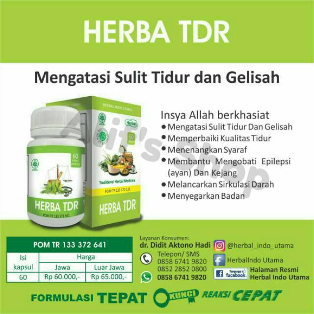 Herba Tdr Obat Herbal Atasi Susah Sulit Tidur Nyenyak Dan Gelisah Hiu Herbal Indo Utama Shopee Indonesia