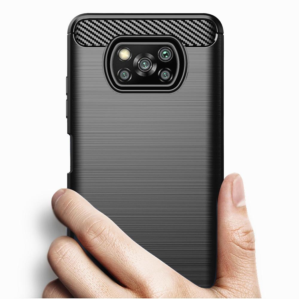 Case Xioami Poco X3 NFC Softcase Carbon Casing + Tempered Glass