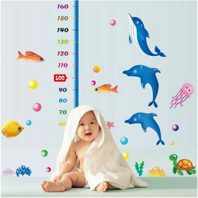 RELIZA WALL STICKER PENGUKUR TINGGI BADAN IKAN LUMBA LUMBA GROW UP DOLPHIN STIKER DINDING AY9236