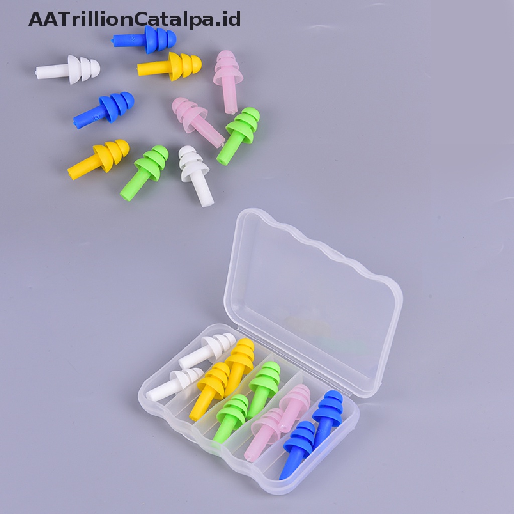 Aatrillioncatalpa 5 Pasang Ear Plug Silikon Peredam Suara Untuk Renangtidur