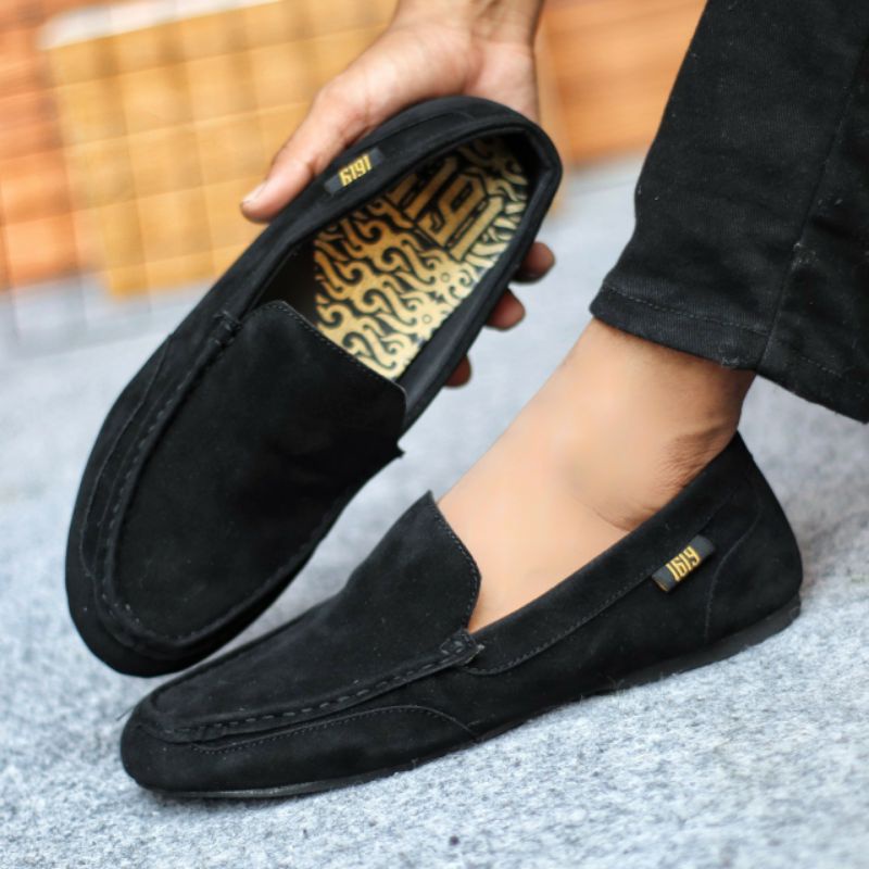 MODMEX BLACK Sepatu Slip On Pria Spatu Casual Santai Main Selop Santai Slop Kerja Kondangan Keren Murah