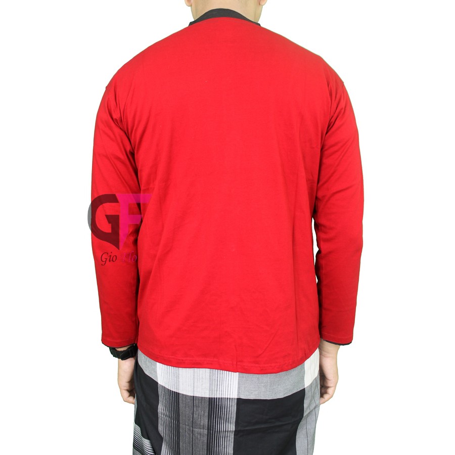 GIOFLO Baju Koko Lengan Panjang Kemeja Muslimin Pria Trendy Red / KKL 41