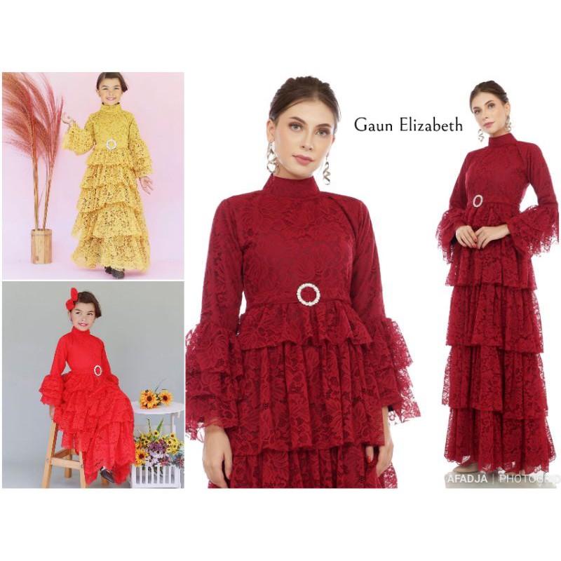 BISA COD - BAJU GAUN GAMIS ELIZABETH ANAK SATUAN BISA COUPLE DENGAN BUNDA IBU DEWASA BRUKAT