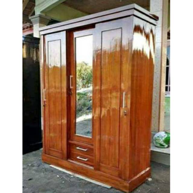 Lemari pakaian pintu 3  sleding kayu jati lemari kayu jati lemari pakaian lemari murah