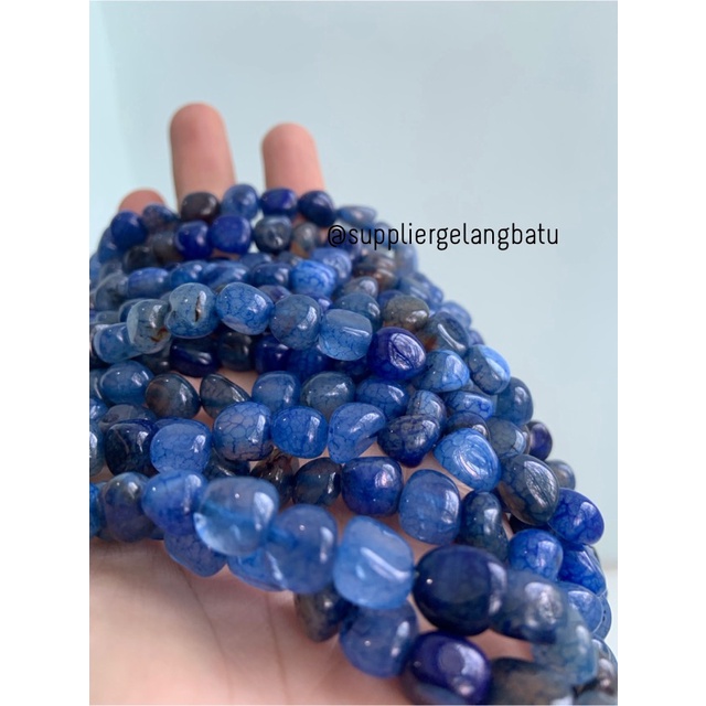 manik Batu alam GIOK BIRU SERAT Bead 12 x 10mm mix gelang kalung agate