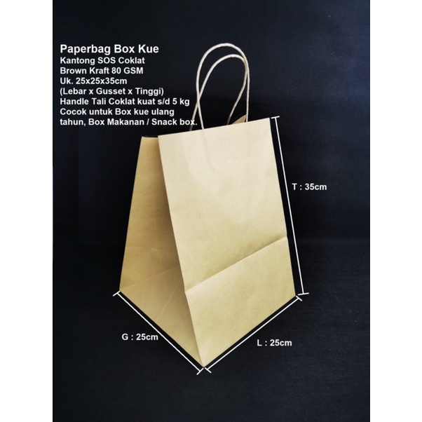 

10 Pcs Paperbag Coklat Tali 25x25x35 cm tanpa BB Kantong Cake Box Hampers