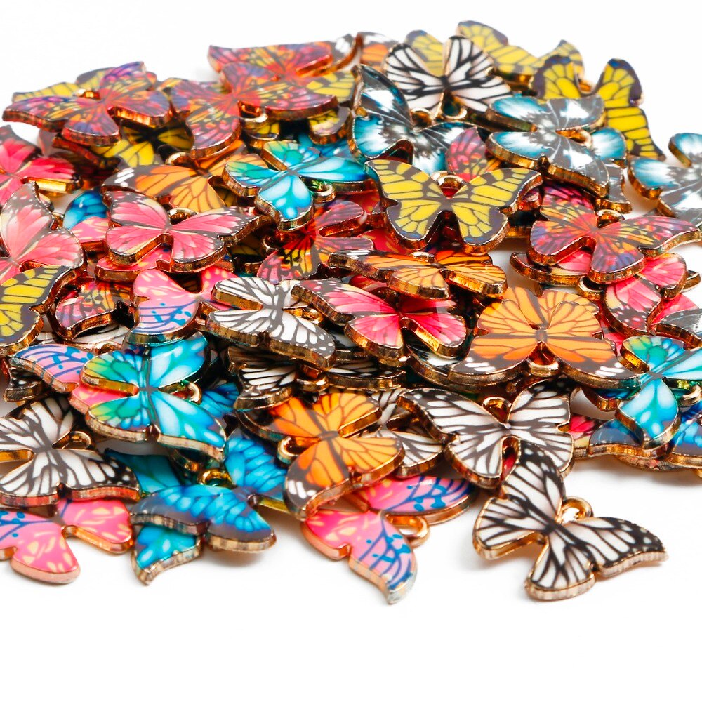 21x15mm 4Pcs Liontin Kupu-Kupu Enamel Warna-Warni Butterfly Charm Temuan Hewan Kecil DIY Perlengkapan Perhiasan