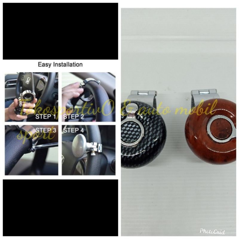 power handle steering / knob stir mobil / Alat pemutar stir mobil universal semua mobil carbon/kayu