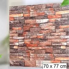 Wallpaper 3D Sticker  Dinding Motif Corak Batu Alam / Wallpaper 3D Foam Brick Emboss-BATU ORANGE CERAH