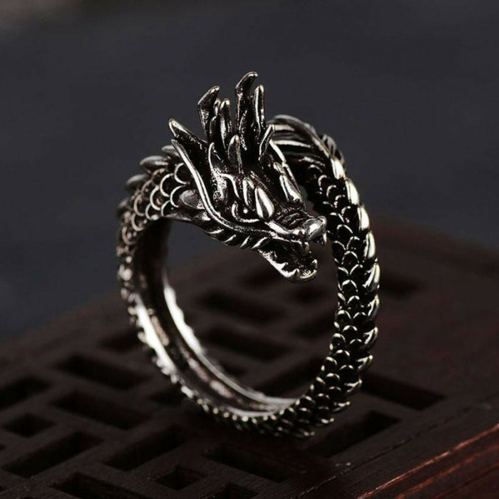 Cincin Naga melingkar ADJUSTABLE kaisar PRIA DRAGON Ring TITANIUM  cin cin KEREN Premium EKSLUSIF