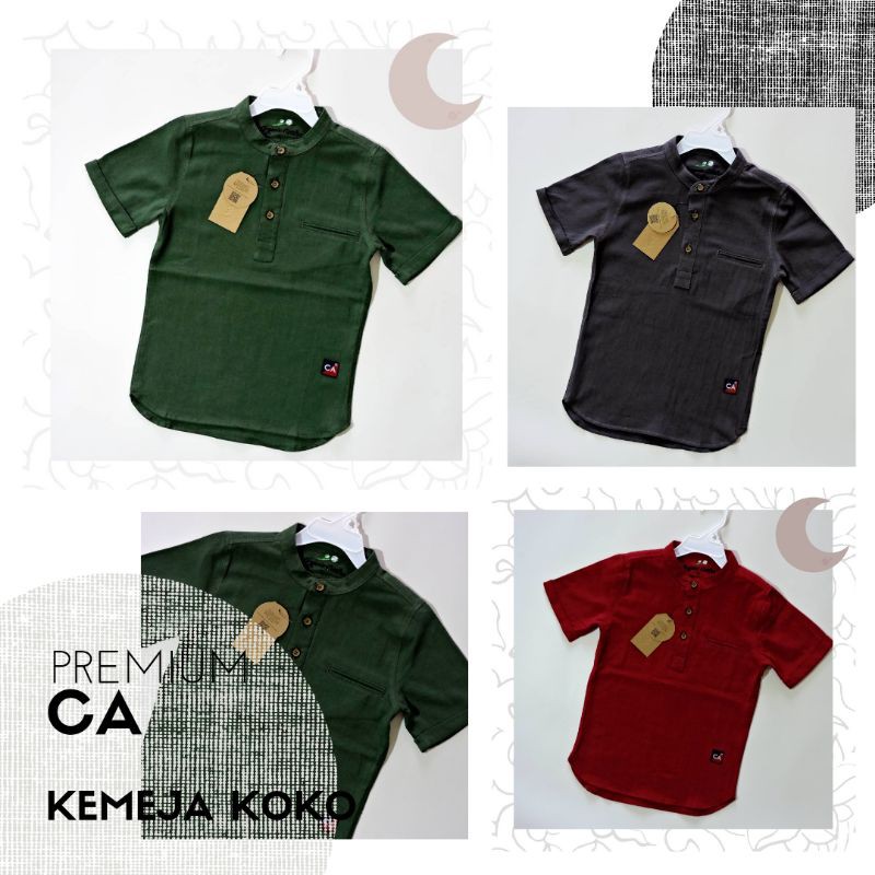 KEMEJA KOKO ANAK CA  BASIC PREMIUM BAJU KOKO ATASAN LEBARAN KATUN SLUB KEREN ADEM