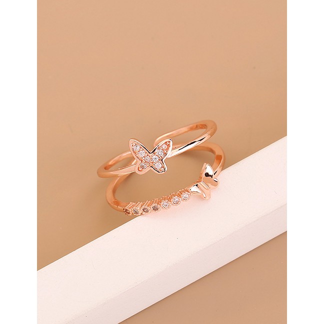 LRC Cincin Fashion Rose Gold Butterfly Three-dimensional Diamond P70480