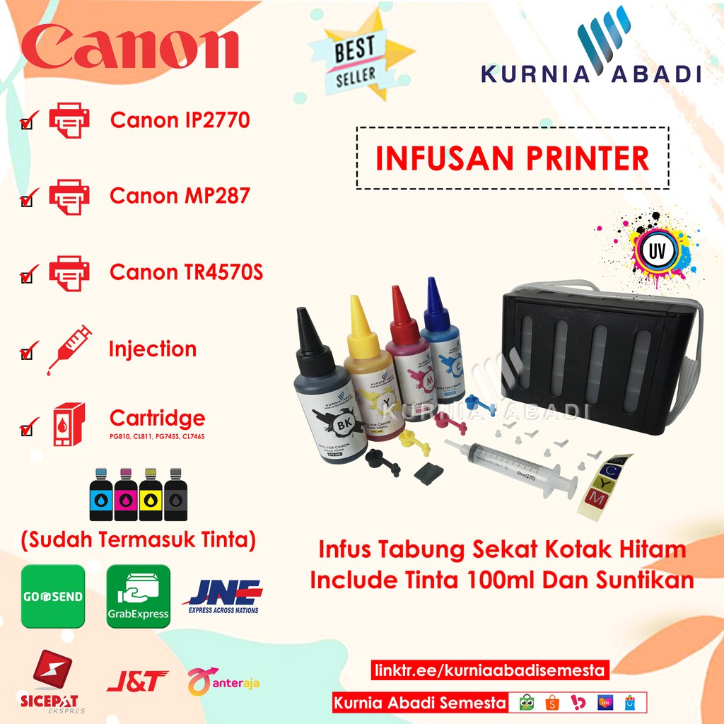 Paket Infus Tabung Printer Kotak Hitam Eksklusif + Tinta 100ml 4 Warna