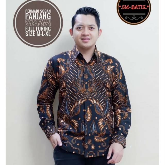 Kemeja Batik Lengan Panjang PERMADI SOGAN Batik Lapis Furing Bahan Katun Sragenan