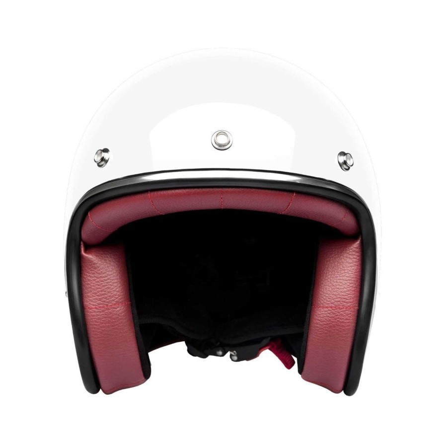 HELM RETRO ZULU OSIRIS WHITE MAROON - PUTIH GLOSSY LIST CHROME