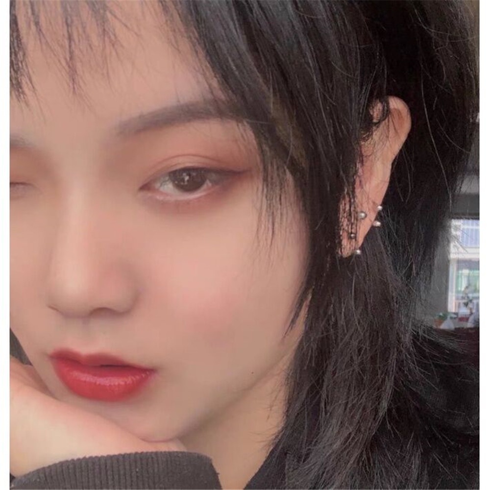 1PCS Korea Fashion Keren Berlubang berbentuk U Bola Ganda Ear Stud Earrings untuk Pria dan Wanita