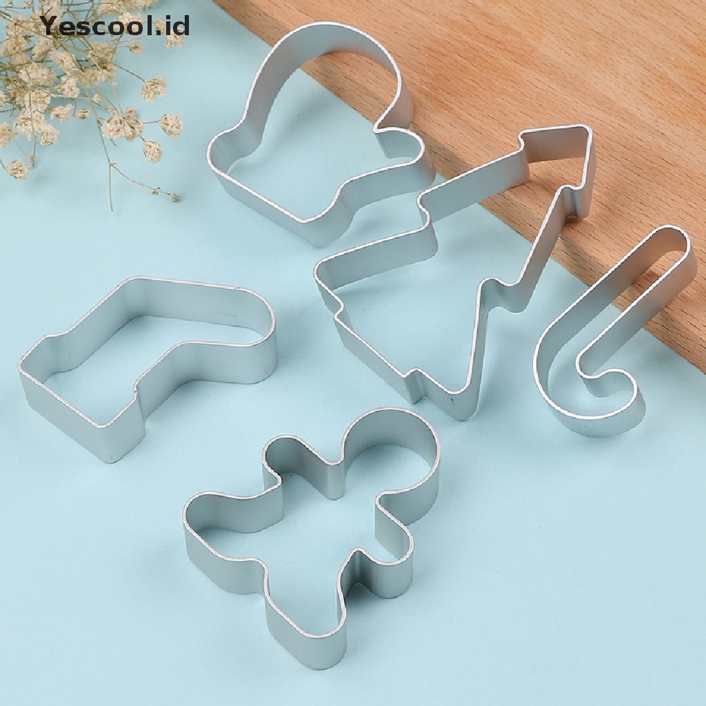 5 Pcs Cetakan Pemotong Kue Biskuit Bahan Aluminum Tema Natal