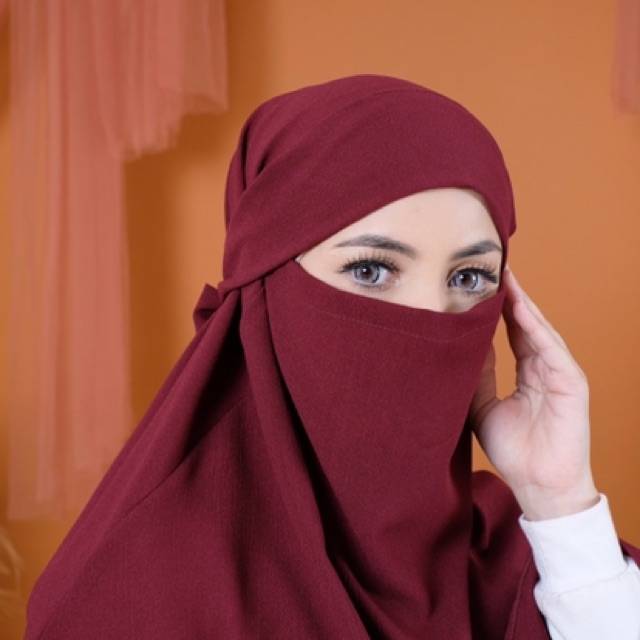 Jilbab Instan Cadar Cyari Jersey//Khimar Masker Cadar (Cadar nyatu)