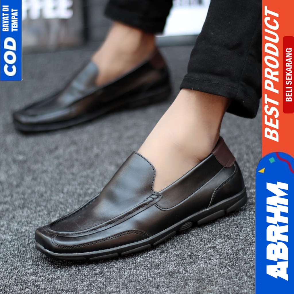 Sepatu Pantofel Hitam Kerja Formal Pria Abrhm Drain