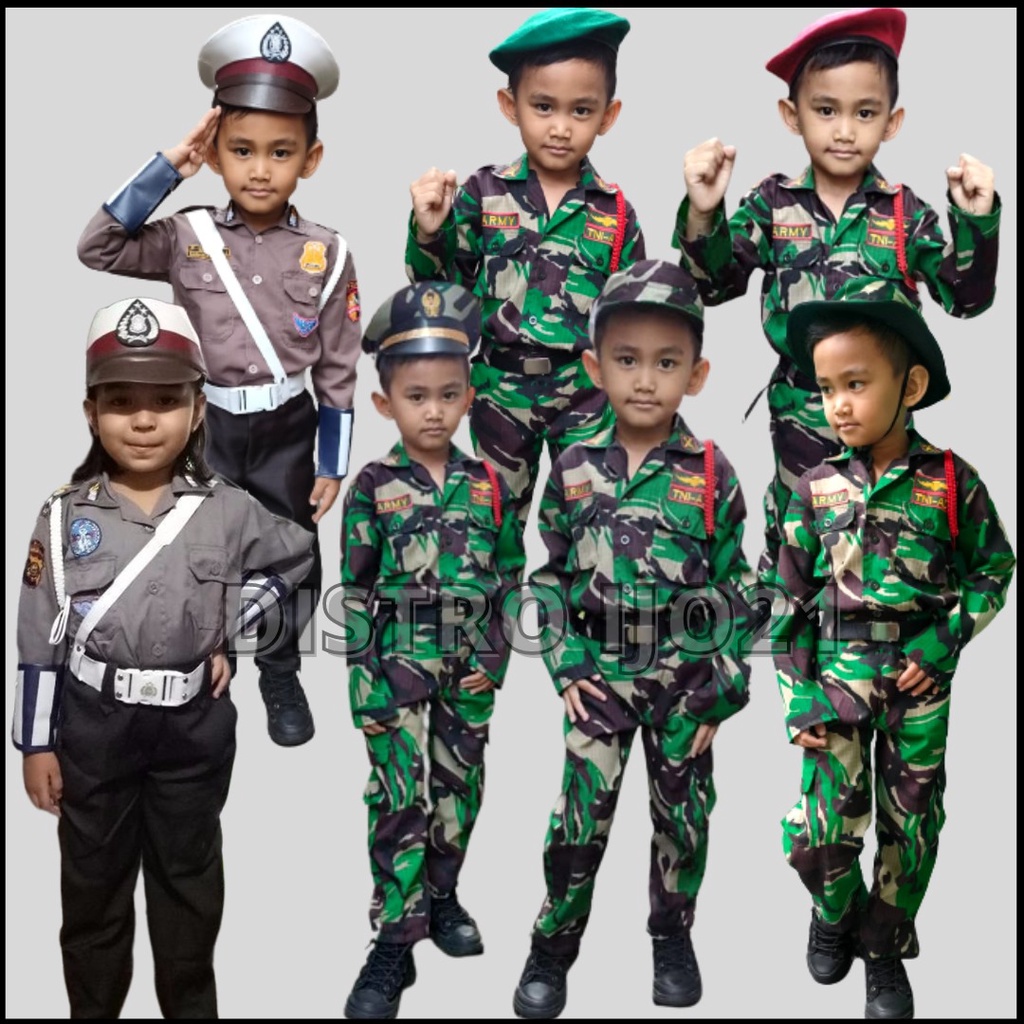 COD !! GROSIR SERAGAM PROFESI ANAK POLISI TNI LORENG CARNAVAL PDL ANAK LORENG PET BARET RIMBA COMANDO PROVESI ANAK TK MURAH