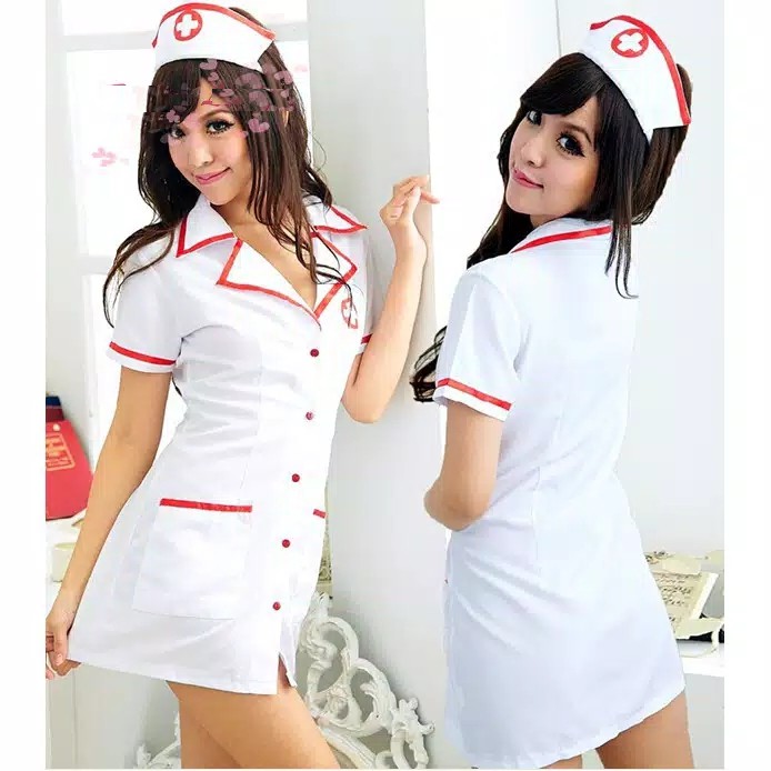 TBI Seragam Suster Sexy + Topi Lingerie Baju Tidur Sexy Cosplay Nurse