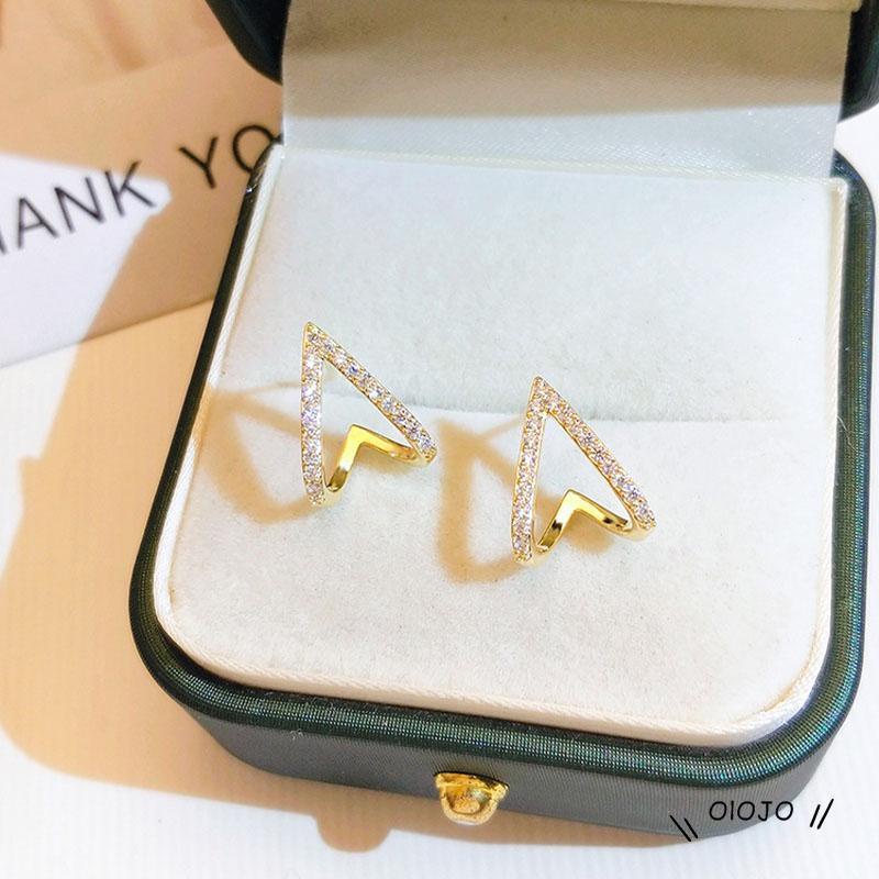 【COD】Anting Tusuk Bentuk V Hias Zircon Gaya Simple Berkilau Untuk Wanita