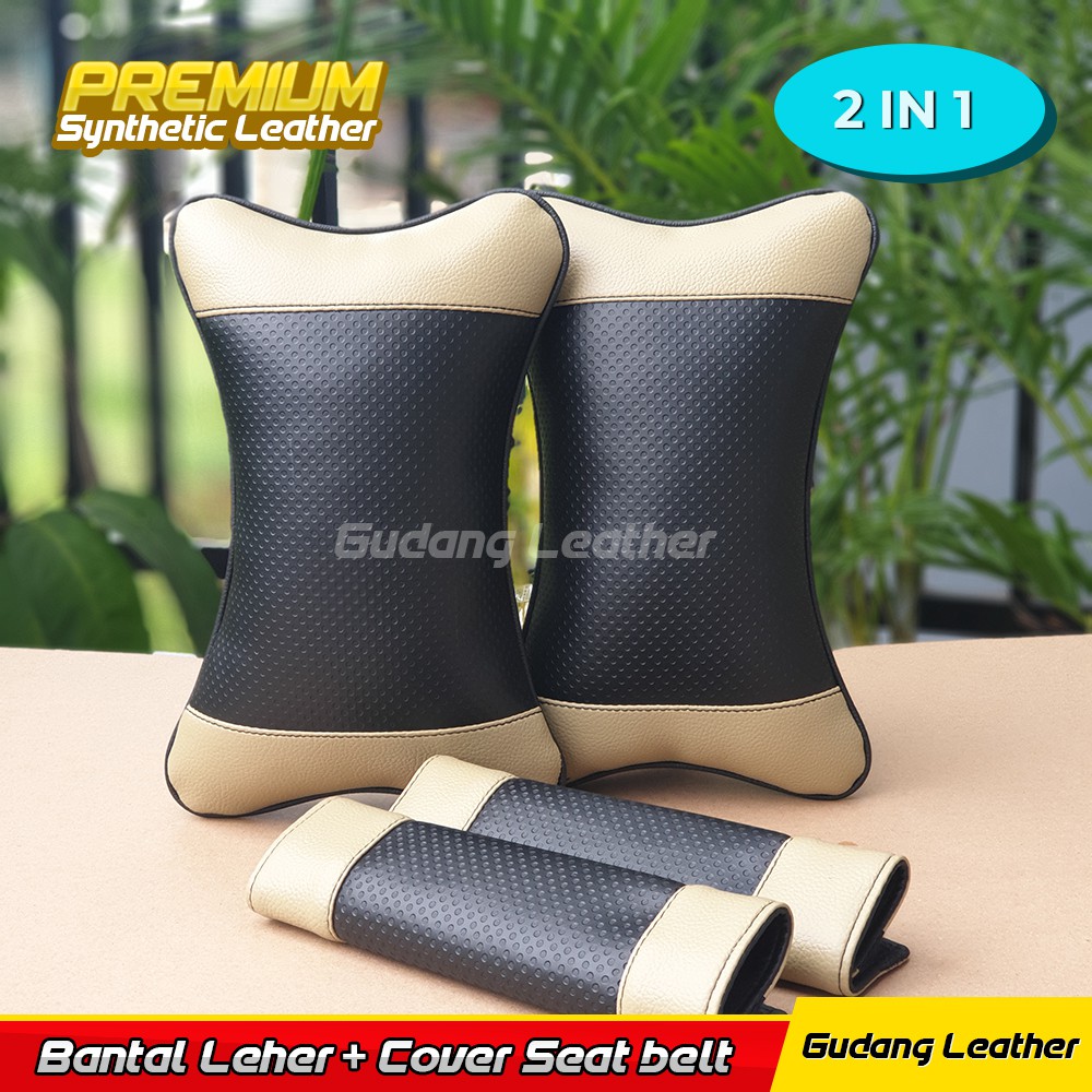 Bantal Mobil Sandaran Jok Mobil Motif Wajik Putih - FREE Cover Seatbelt