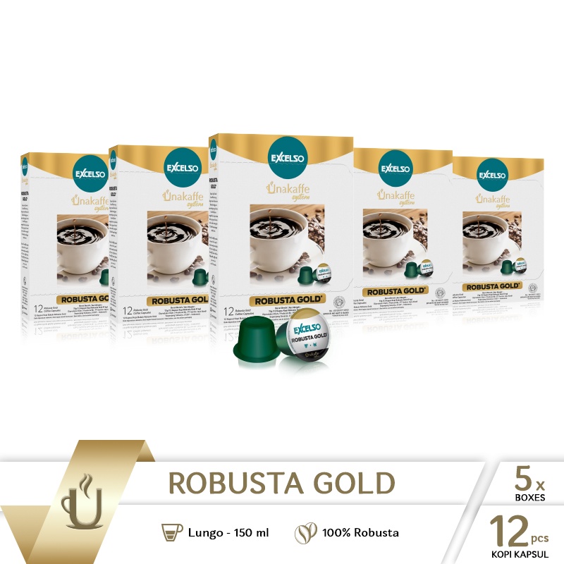 

Unakaffe System Coffee Capsule - Kopi Kapsul Excelso Unakaffe Robusta Gold Pack Of 5 Folding Box
