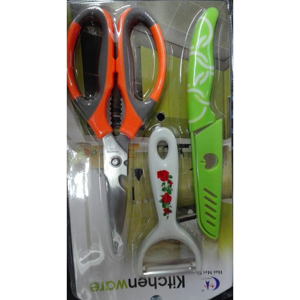 Set Alat Dapur 3In1 Pisau Gunting Penyerut
