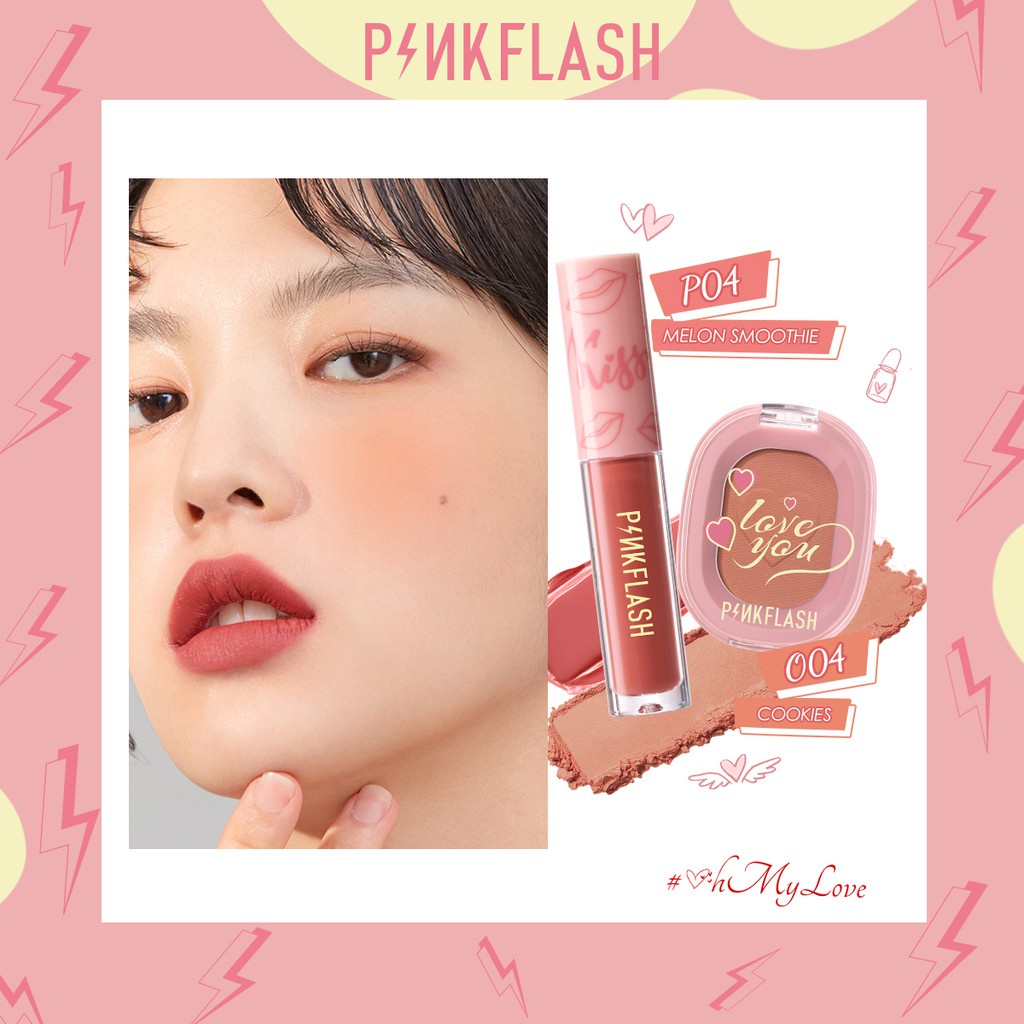 PINKFLASH 2 PCS Set Matte And Moist Liquid Lipstick Waterproof Radiant Soft Powder Blush On