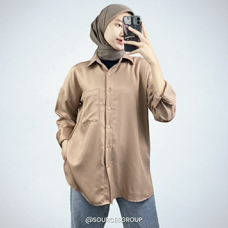Olivia Shirt Kemeja Linen Wanita Oversize Bahan Linen Premium Ld 120