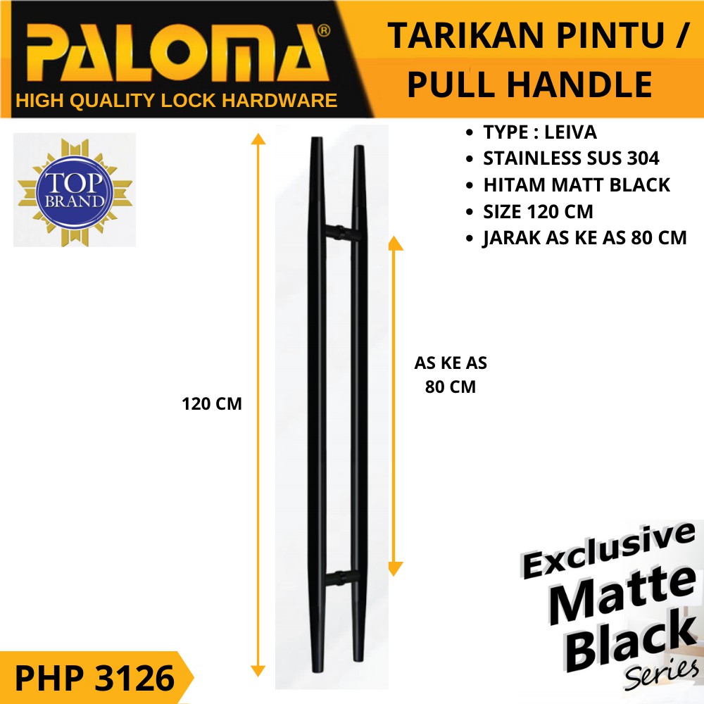 PALOMA PHP 3126 GAGANG TARIKAN PULL HANDLE 120 CM LEIVA HITAM BLACK MATTE