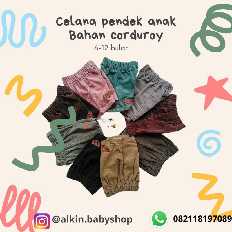 celana pendek bayi bahan corduroy size  6 bulan