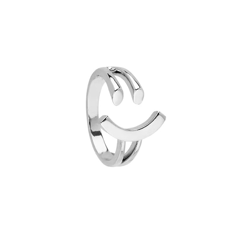 Cincin Model Terbuka Bahan Metal Desain Smiley Gaya Trendysimple Adjustable Untuk Wanita