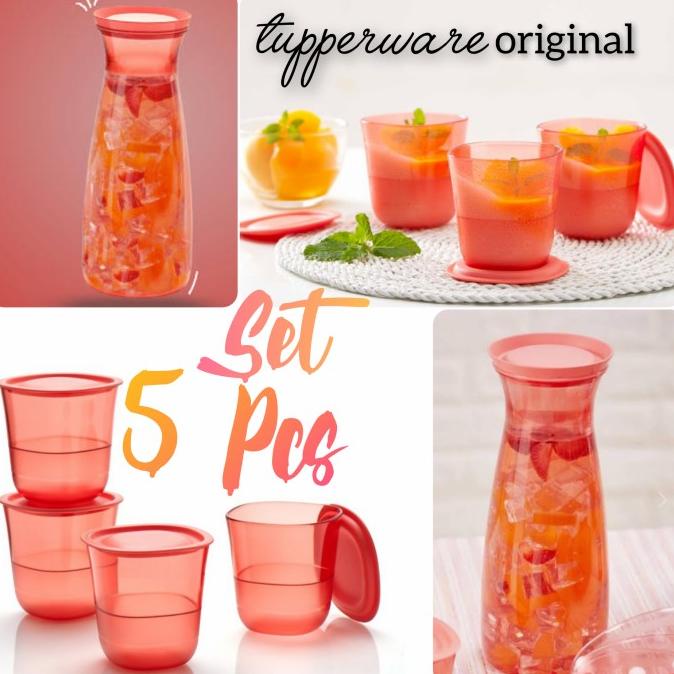 Tupperware Crystal Set Pitcher Teko Gelas Minum Mangkuk Cangkir Teko